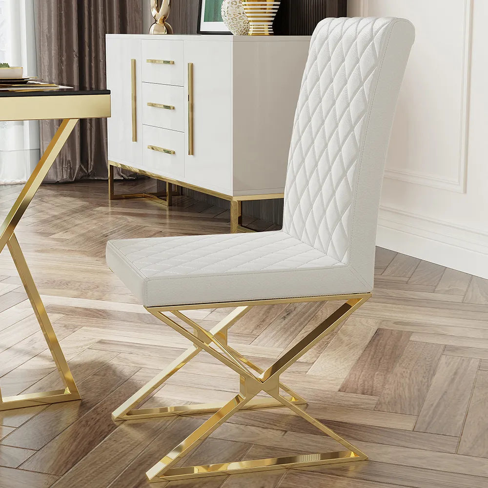 Ubuy White Leather Dining Chairs With Gold Legs Modern White