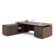 Brown L-shaped office desk on a white background