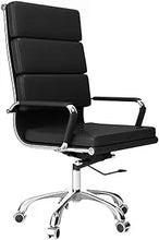 Load image into Gallery viewer, An ergonomic office chair with a black leather mesh backrest and a pneumatic height adjustment feature. It has a five-point wheeled base with two wheels visible in the image.
