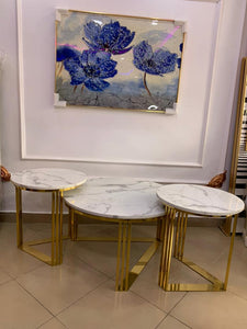 3 piece white gold nest coffee table set