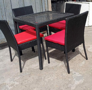 Glass table Outdoor set with 4 RED CUSHION Rattan chiars
