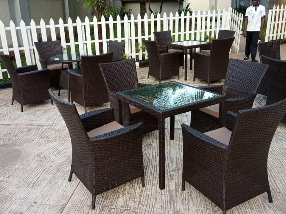 Glass table Outdoor set with 4 CUSHION Rattan chiars