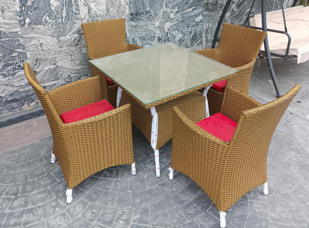 Glass table Outdoor set with 4 Rattan chiars