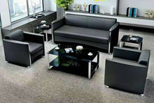 Load image into Gallery viewer, 5 seater black leather sofa set
