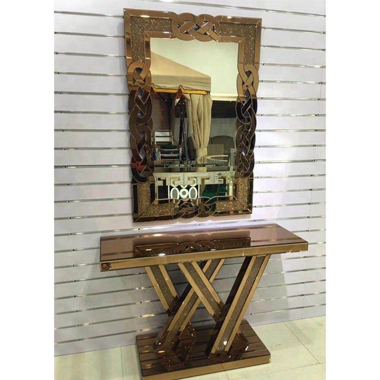Crushed mirror Living room Gold Console Table with Mirror