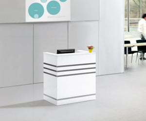 white square reception desk