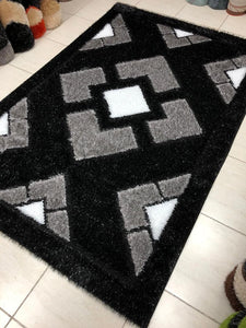 black and grey shaggy center rug