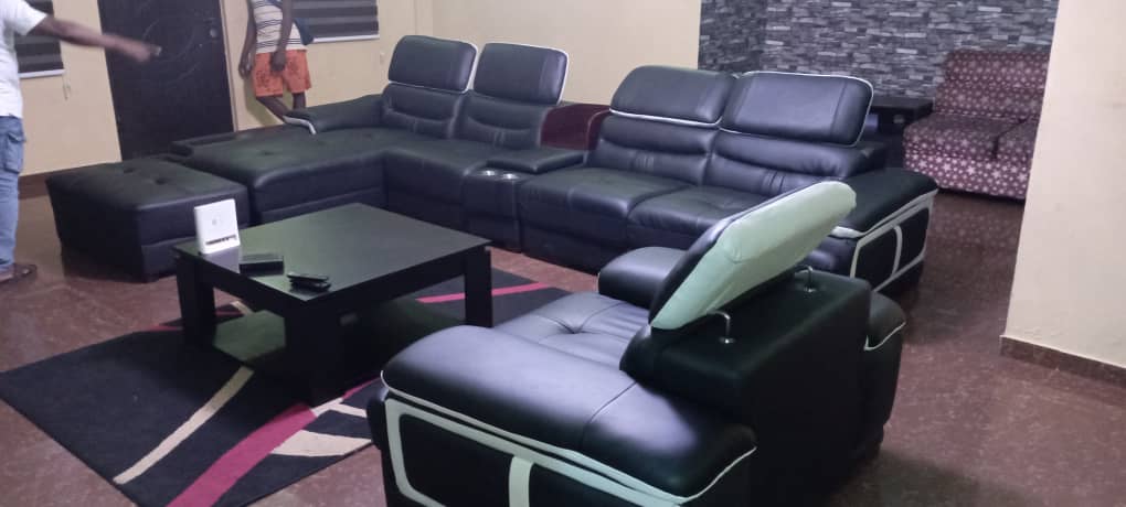 Black Living room Sectional Leather Sofa Set