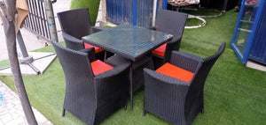 Glass table Outdoor lounge set with 4 Rattan chiars