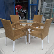 Glass table Outdoor lounge set with 4 Rattan chiars