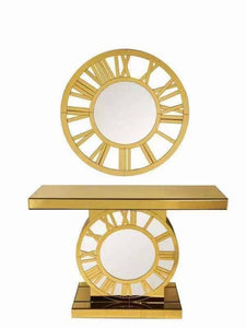Gold Clock Living room Console Table with Mirror