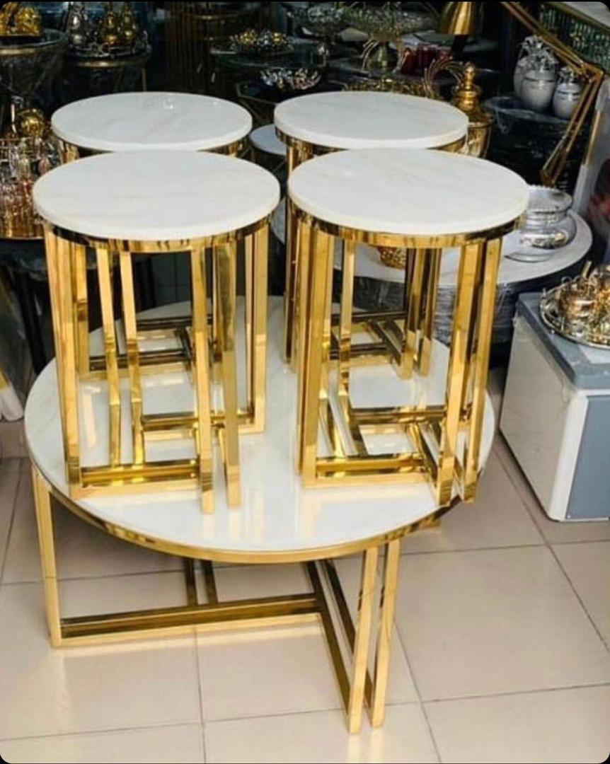 Luxurious Gold Nest Center Table with 4 Side Stools