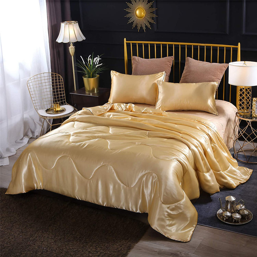 Gold Satin Silky Soft Quilt bedding set