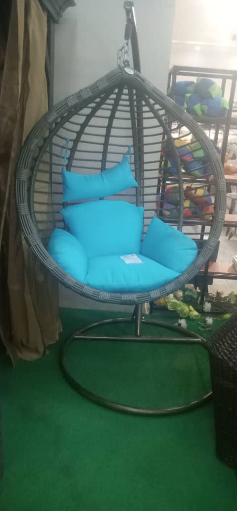 Hanging Swing Chair with blue cushion