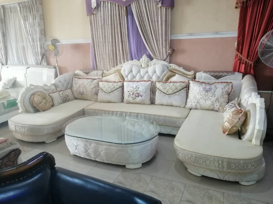 White Lshape Royal sofa Luxury set