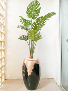 Artificial Monstera potted Plant with gold Black planter