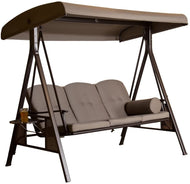 Abba Patio 3 Seat Outdoor Porch Swing Hammock with Steel Frame and Adjustable Canopy, Taupe