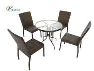 Glass table Outdoor dining set with Rattan chiars