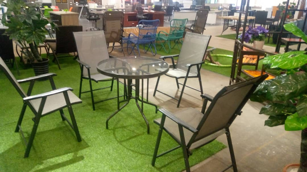 Glass table Outdoor lounge set with Rattan chiars