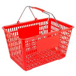 red hand held shopping basket