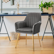 Velvet Dining Chairs Mid-Back Leisure Armchair w/ Gold Leg Gray