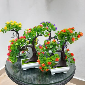 Square potted artificial flower plant