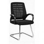 A black mesh and fabric conference chair with a convenient armrest, sturdy base, and no armrest support.