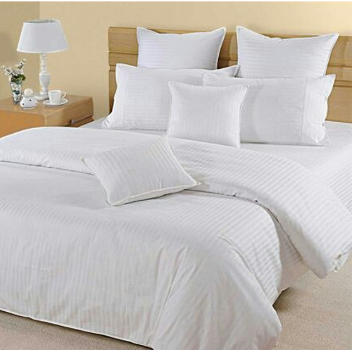 White Satin Stripe Hotel Bed Sheet and Duvet