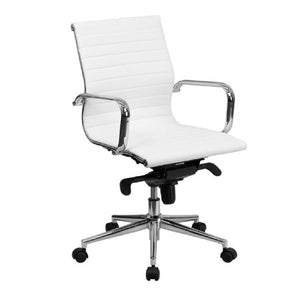 White mid back swivel leather chair