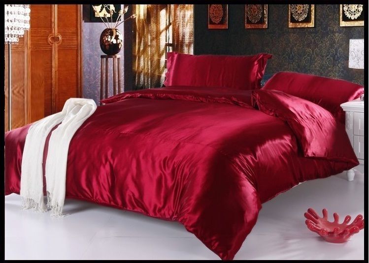 Wine Satin Silky Soft Quilt bedding set
